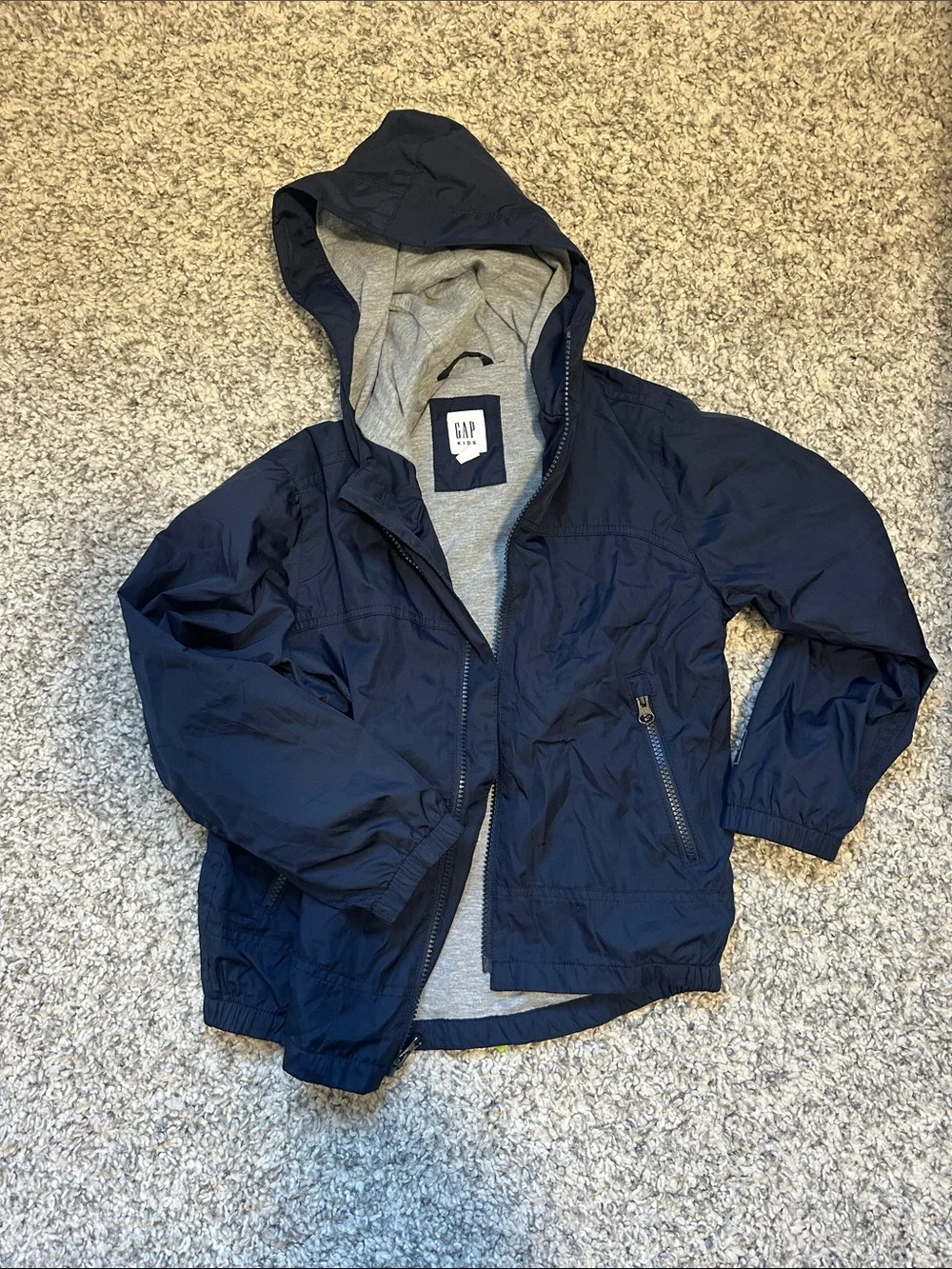 GAP Navy Hooded Rain Jacket with Gray Lining